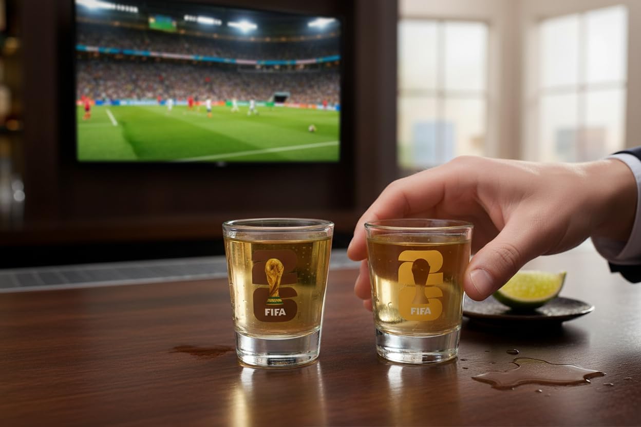Official FIFA World Cup 2026 Edition — 1.7oz Trophy Shot Glasses (Set of 2) — lifestyle view
