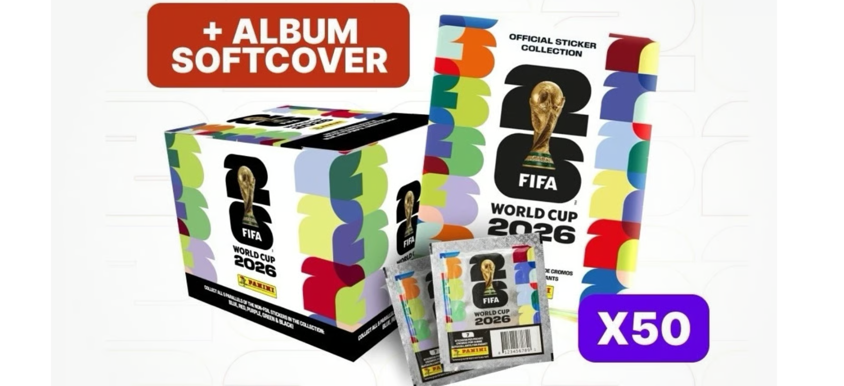 2026 Panini FIFA World Cup Sticker Collection Box — 50 Packs (Amazon Exclusive Orange Parallel) — lifestyle view